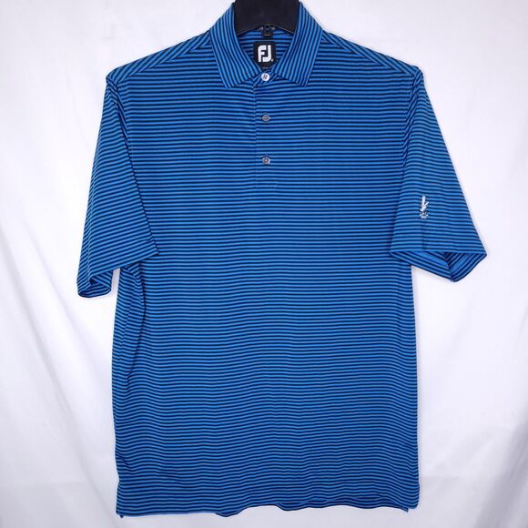 Footjoy Polo Shirt Mens Medium Striped Blue Golf Performance Activewear - Picture 2 of 12